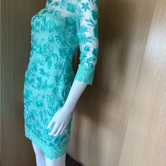 Naeem Khan Turquoise Floral Lace Mini Dress NWT - Picture 2 of 12